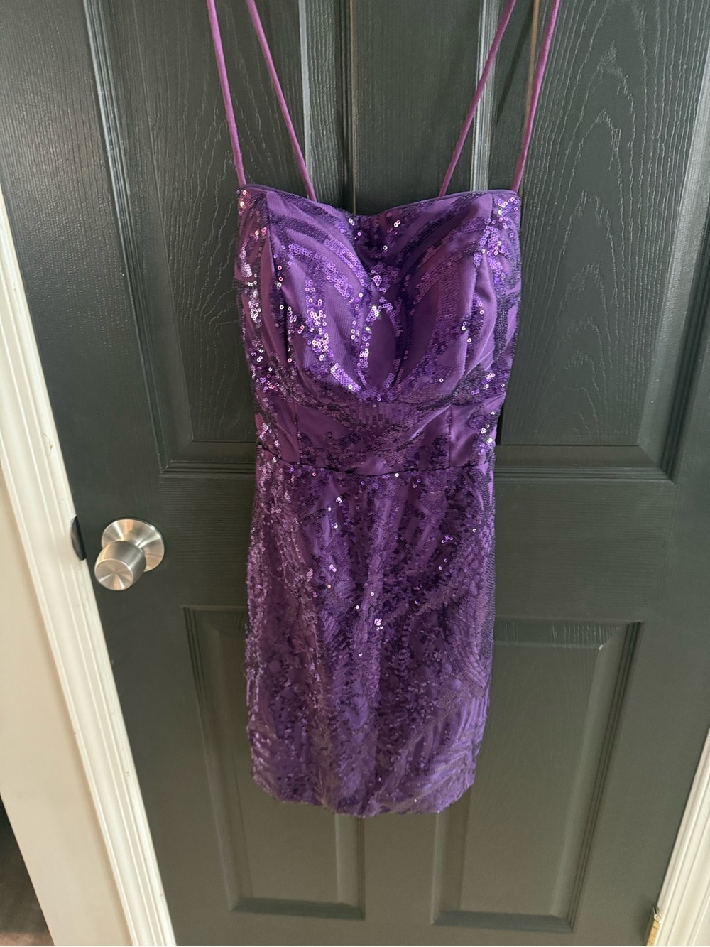 Purple Sequin Spaghetti Strap Cocktail Dress